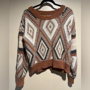 POL Boutique Diamond Print Eyelash Knit Boho Sweater small
